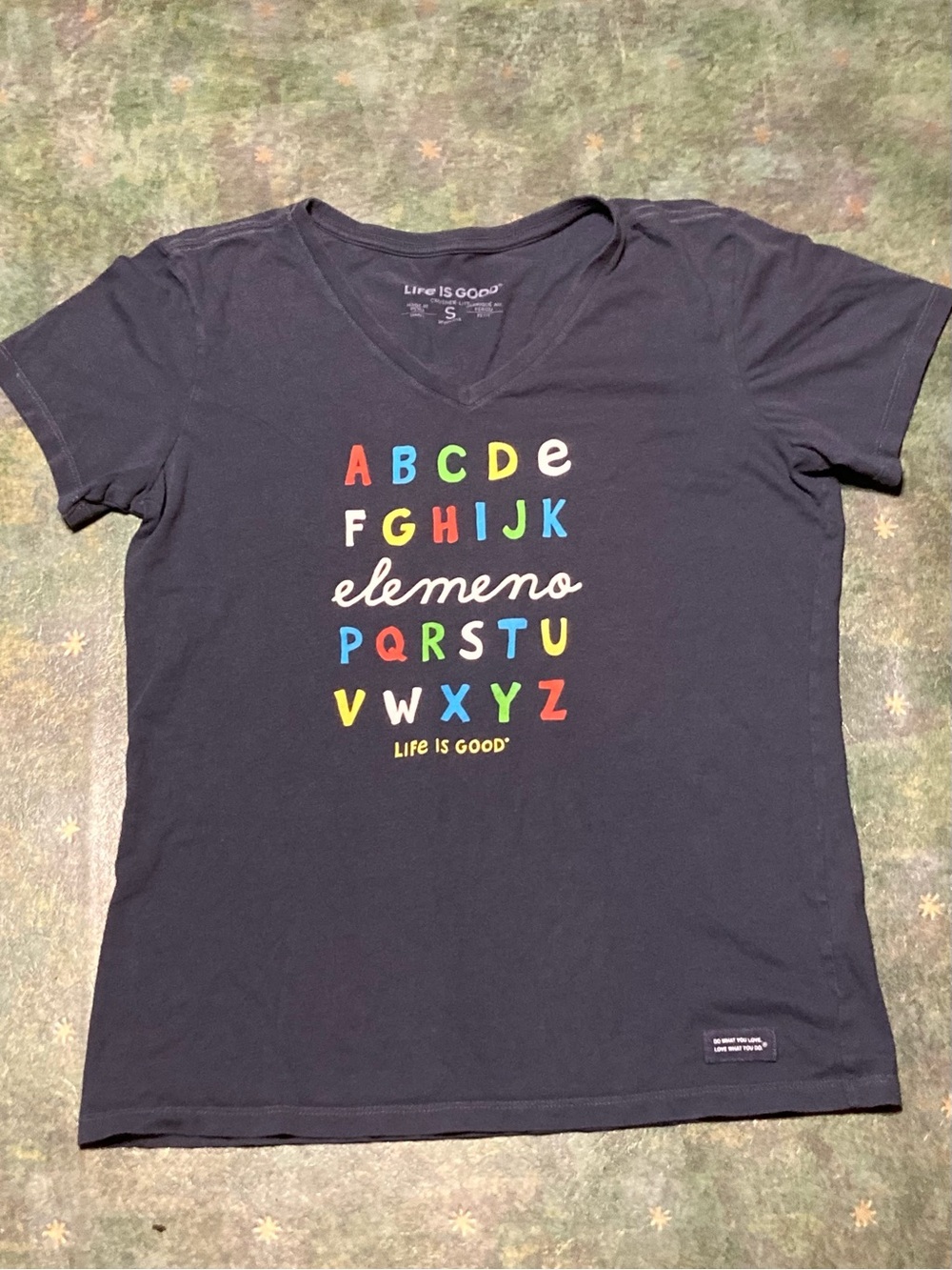 Life is Good Alphabet 100% Cotton Crusher Lite T-shirt Sz S, School Teacher